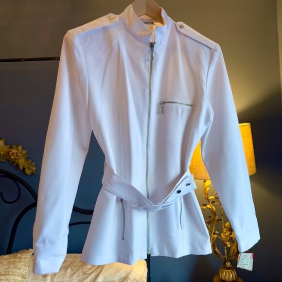 Vintage White Lightweight Belted Bomber Blazer - Picture 2 of 14